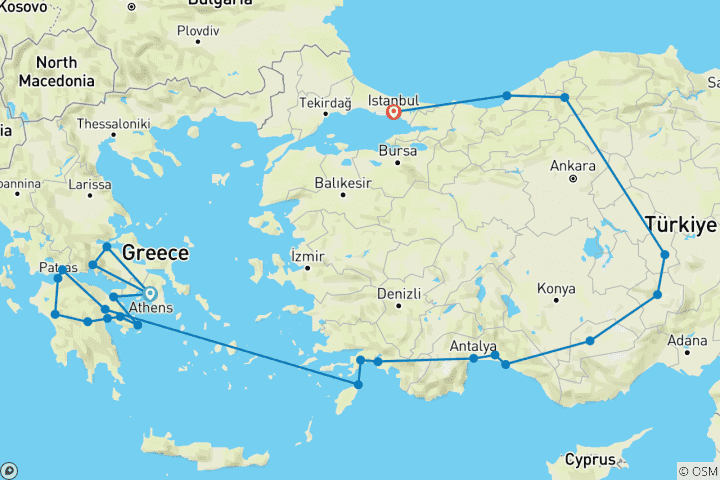 Map of Complete Greece and Amazing Turkey