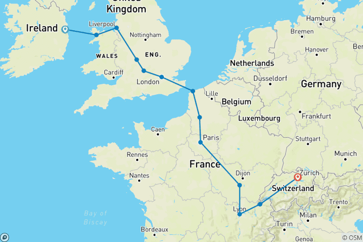 Map of Exploring Europe (13 destinations)