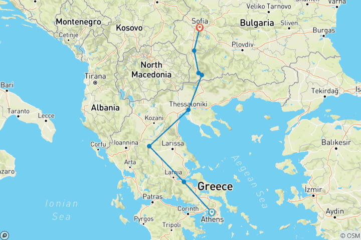 Carte du circuit D'Athènes à Sofia