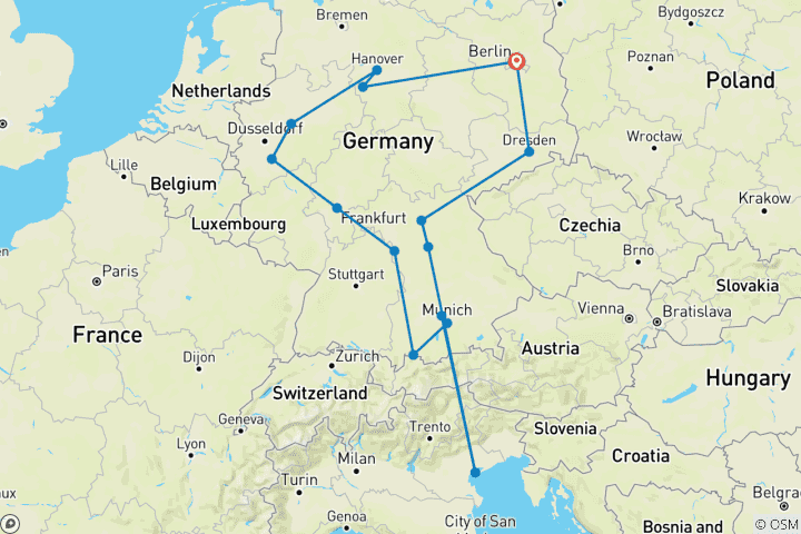 Carte du circuit Le meilleur de l'Allemagne (15 destinations)