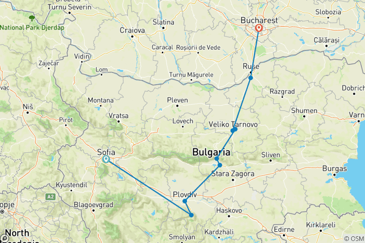 Carte du circuit De Sofia à Bucarest (9 destinations)