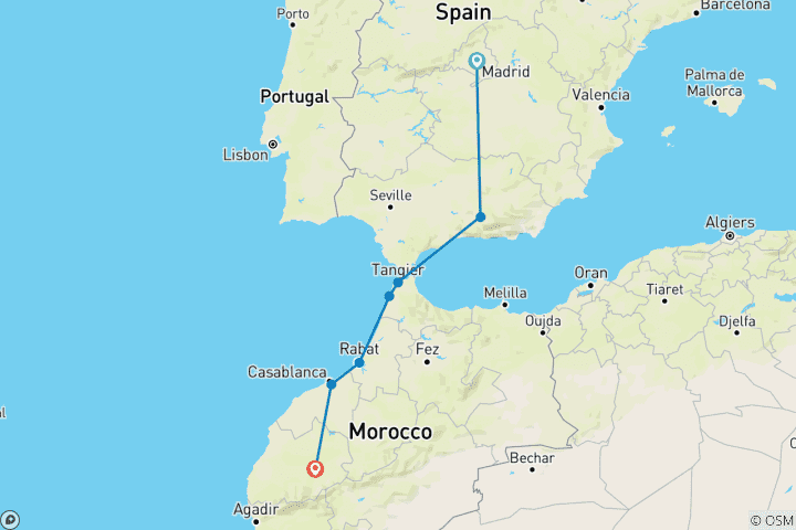 Map of Madrid and Magical Morocco end Marrakesh (7 destinations)