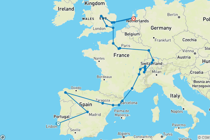 Carte du circuit Faits marquants du Vieux Continent (32 destinations)
