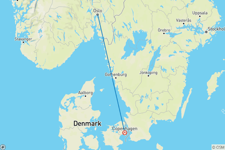Map of Oslo and Copenhagen