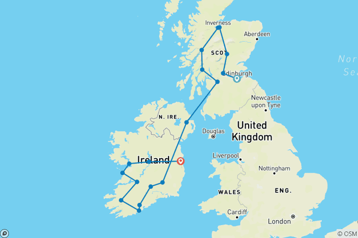Carte du circuit L'Écosse et l'Irlande