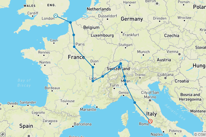 Carte du circuit L'Europe spectaculaire se termine à Rome