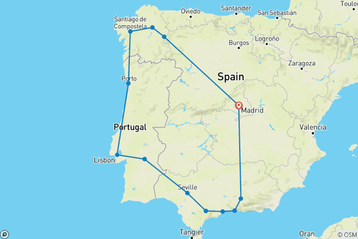 Kaart van Spaanse en Portugese landschappen (13 bestemmingen)