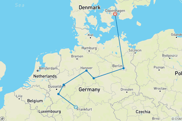 Karte von Deutsche Trekking Tour (Ende Kopenhagen) (7 Destinationen)