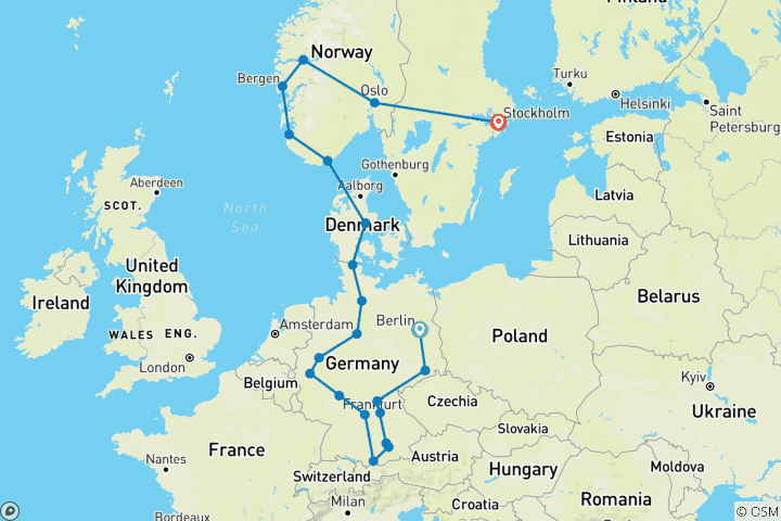 Carte du circuit Le meilleur de l'Allemagne et de l'Europe du Nord