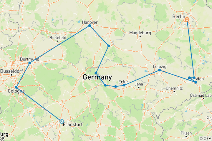 Carte du circuit Tournée au cœur de l'Allemagne, avec arrivée à Berlin