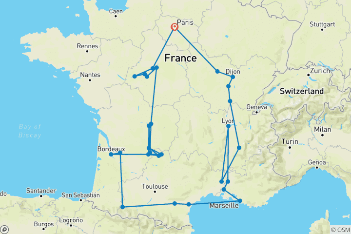 Map of Magnificent France (29 destinations)