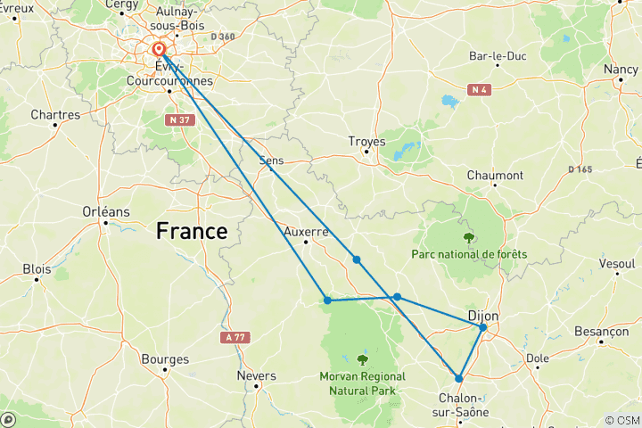 Map of Wonders of Burgundy (7 destinations)