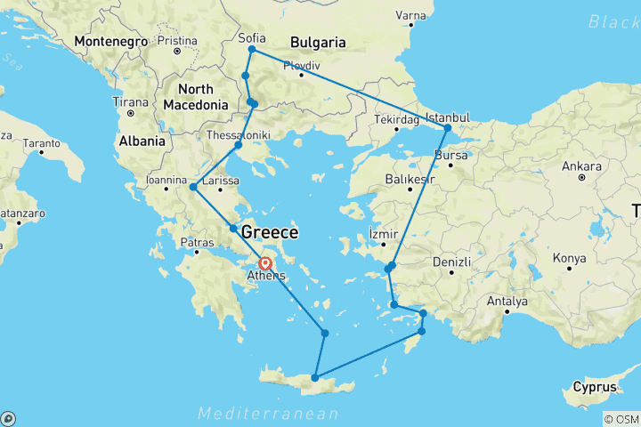 Carte du circuit Tournant ottoman (17 destinations)