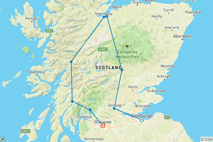 Map of Scotland (9 destinations)
