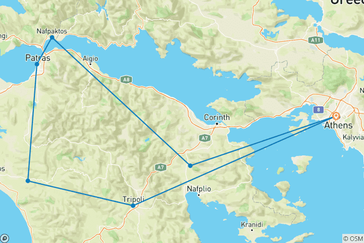 Carte du circuit Le radieux Péloponnèse (7 destinations)
