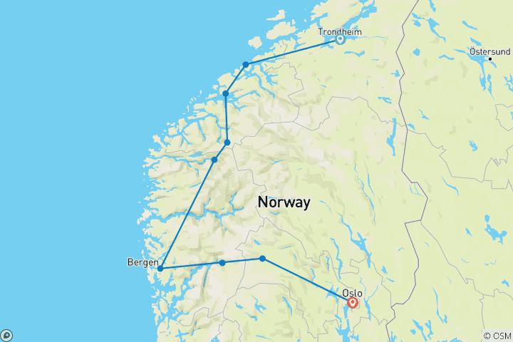 Carte du circuit La belle Norvège, fin à Oslo