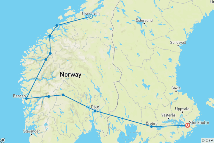 Map of The beautiful Norway End Stockholm