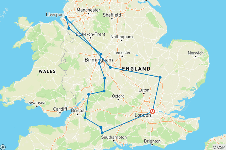 Carte du circuit Tour du sud de l'Angleterre avec Londres