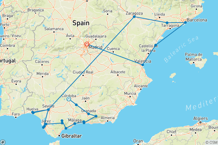 Kaart van Ultiem Andalusië met Madrid en Barcelona