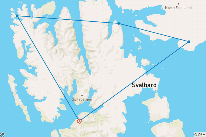 Carte du circuit Svalbard Exclusif entre la banquise et le soleil de minuit