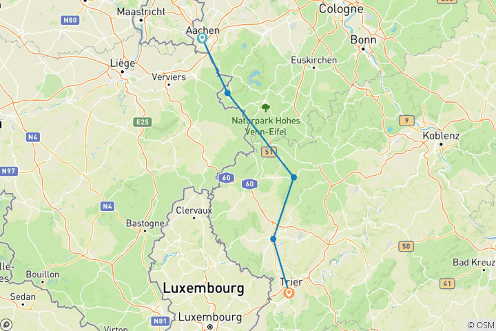 Karte von Radweg Aachen - Trier