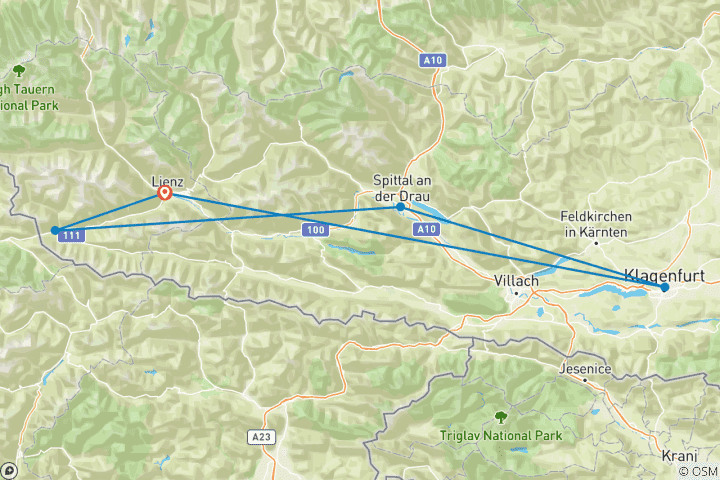 Karte von Drau Radweg & Karntner Seen von Lienz nach Klagenfurt