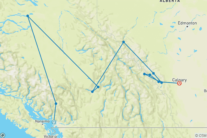 Carte du circuit Découverte des Rocheuses canadiennes