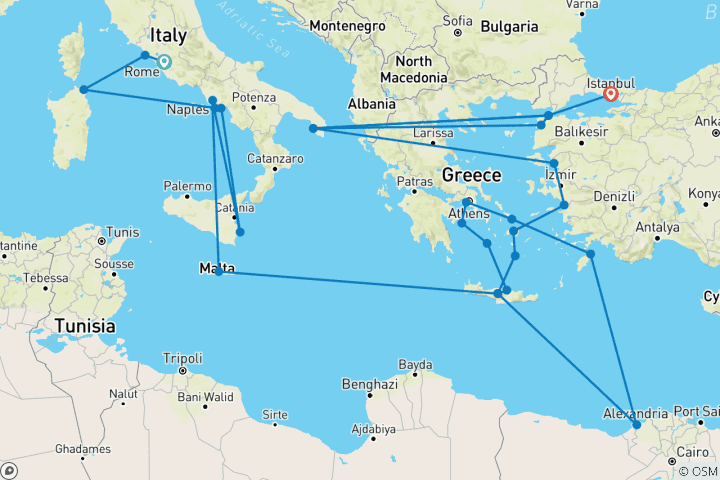 Karte von Ultimative Pyramiden & Antike Reiche: Loyalitätsabreise von Rom nach Istanbul