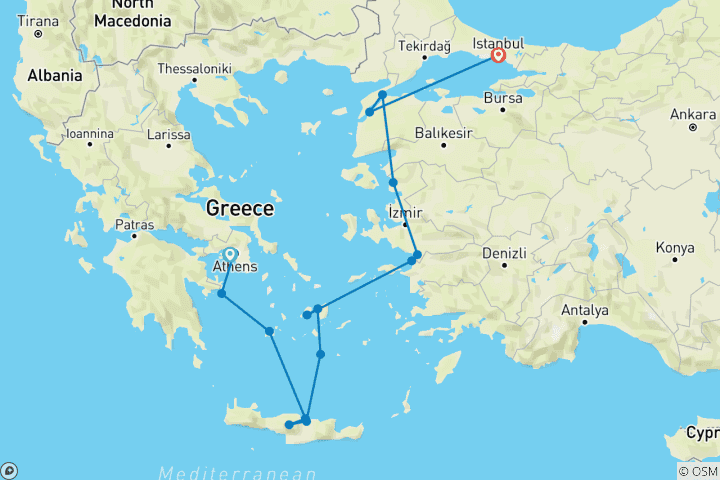 Carte du circuit Ancient Empires : Départ fidélité d'Athènes à Istanbul
