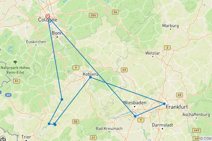 Mapa de Navidad en el Rin 2025 (9 destinations)