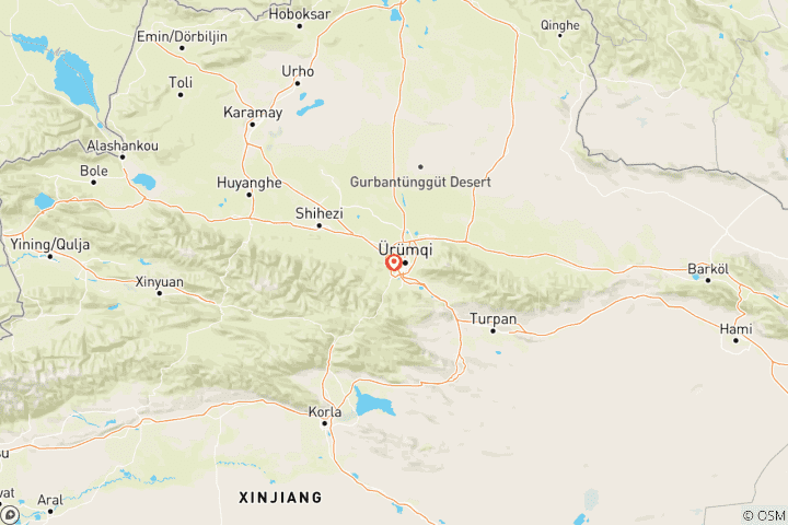 Carte du circuit 8 jours - Circuit spectaculaire en petit groupe dans le nord du Xinjiang (max. 20) - Forfait aventure dans le nord-ouest de la Chine
