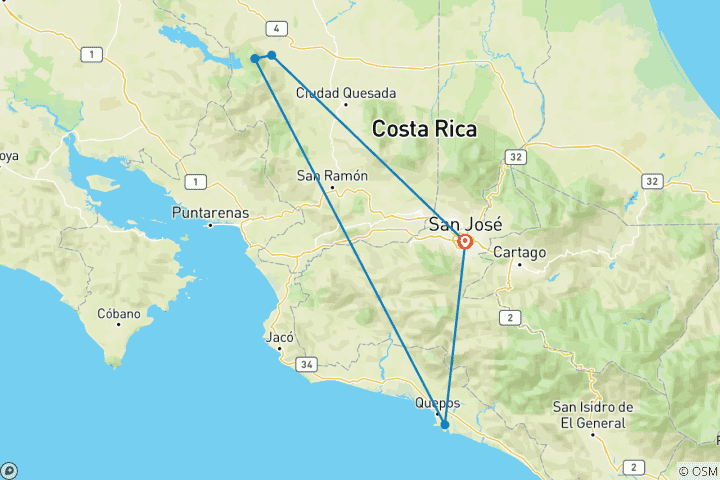 Carte du circuit Circuit classique de 7 jours au Costa Rica, avec départ quotidien et guide privé