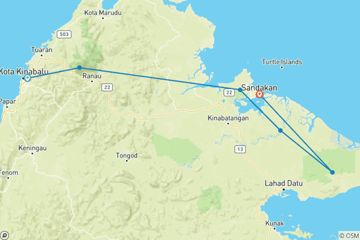 Map of Borneo Sabah Wildlife Highlights