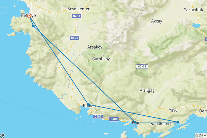 Carte du circuit Fethiye - Kekova - Fethiye Croisière en goélette de luxe