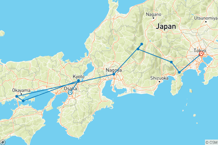 Carte du circuit L'essence du Japon : Un luxe de culture, d'art et d'élégance culinaire