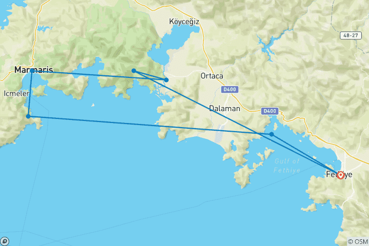 Carte du circuit Fethiye - Marmaris - Fethiye Croisière en goélette de luxe