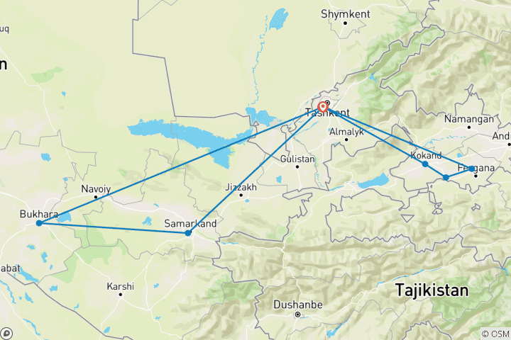 Map of Authentic Uzbekistan: Crafts&Caravan Cities