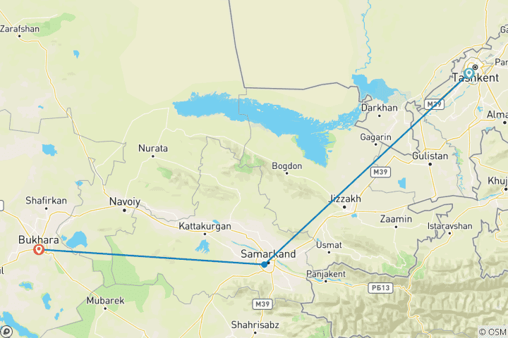 Map of Timeless Legend, Uzbekistan 6-day tour