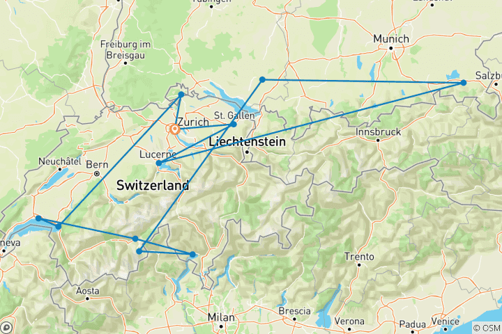Carte du circuit Grand circuit ferroviaire entre les Alpes et la Dolce Vita