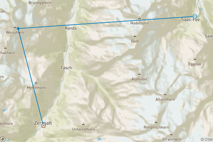 Map of Swiss Tour Monte Rosa (5 Days)