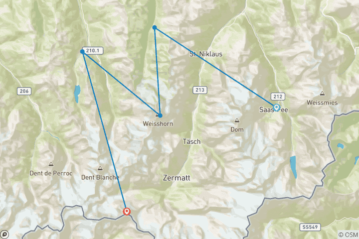 Map of Alpine Passes Trail: Mattertal & Val d'Anniviers (6 Days)
