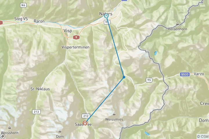 Map of Alpine Passes Trail: Binntal, Simplon Pass & Mattertal (7 Days)