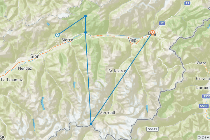 Carte du circuit Valais Alpine Bike : Crans-Montana - Brig (6 jours)