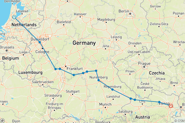 Carte du circuit European Gems (2027) (d'Amsterdam à Vienne, 2027)