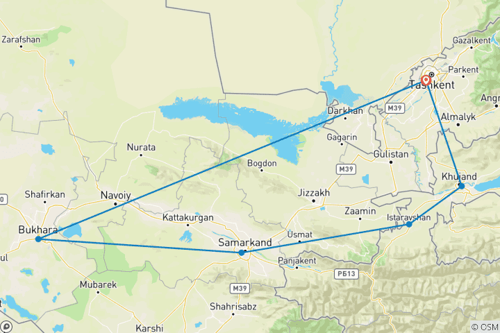 Map of Jewels of the Silk Road, Uzbekistan&Tajikistan 10-day tour