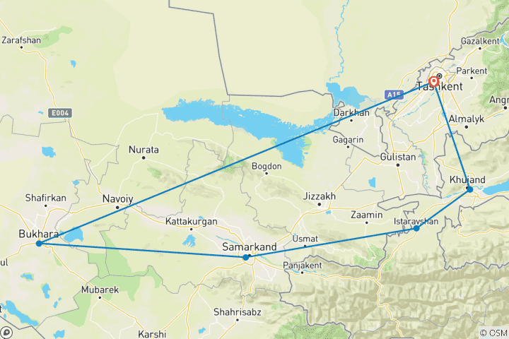 Map of Jewels of the Silk Road, Uzbekistan&Tajikistan 10-day tour