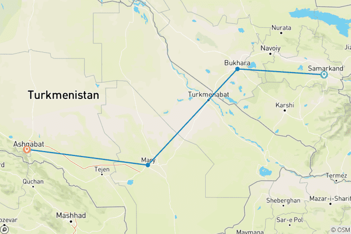 Carte du circuit Déserts et dômes, Ouzbékistan et Turkménistan - Circuit de 8 jours