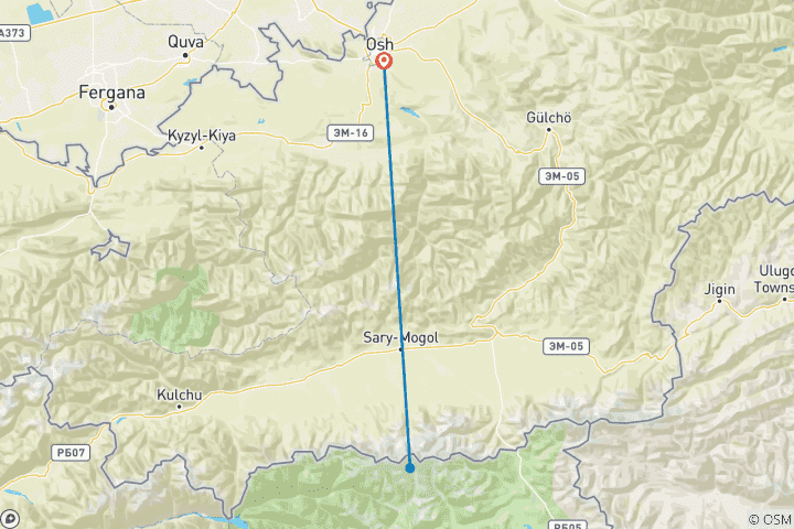 Karte von Trekking zum Fuß des Lenin-Gipfels mit Besteigung des Yukhin-Gipfels Osh-Osh)