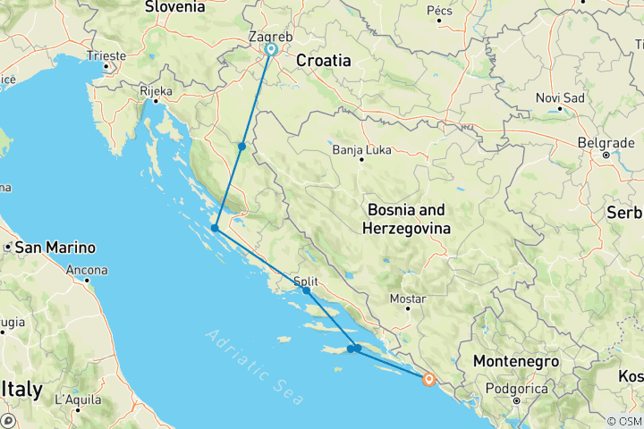 Map of Hiking, Island Hopping, amazement - Croatia 12 Days