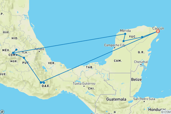 Karte von Der Herzschlag Mexikos - von Yucatan bis Oaxaca